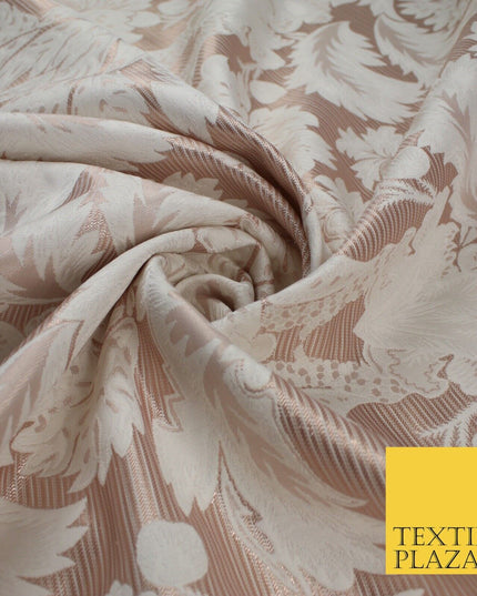 Rose Gold Ivory Ornamental Damask Metallic Textured Brocade Dress Fabric 9954