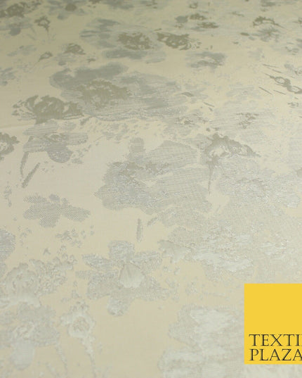 Ivory Cream Silver Abstract Floral Metallic Textured Brocade Dress Fabric 9960