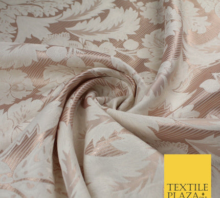 Rose Gold Ivory Ornamental Damask Metallic Textured Brocade Dress Fabric 9954