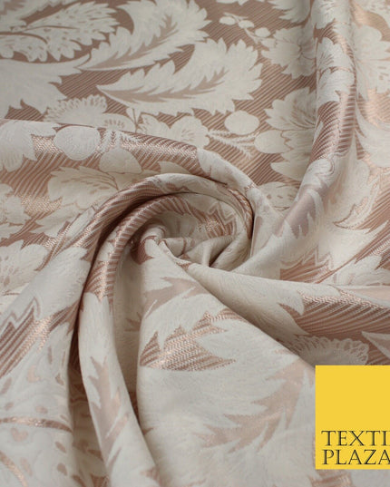 Rose Gold Ivory Ornamental Damask Metallic Textured Brocade Dress Fabric 9954
