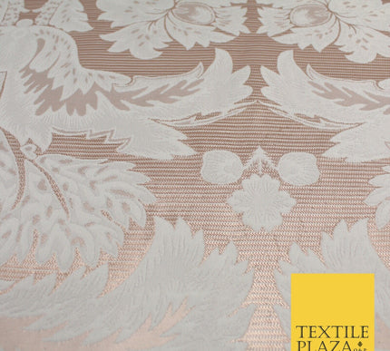 Rose Gold Ivory Ornamental Damask Metallic Textured Brocade Dress Fabric 9954