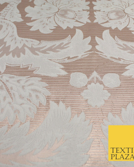 Rose Gold Ivory Ornamental Damask Metallic Textured Brocade Dress Fabric 9954