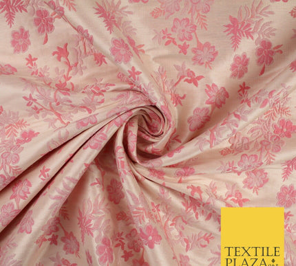 Nude Peach Coral Ditsy Floral Metallic Textured Brocade Dress Fabric 9959