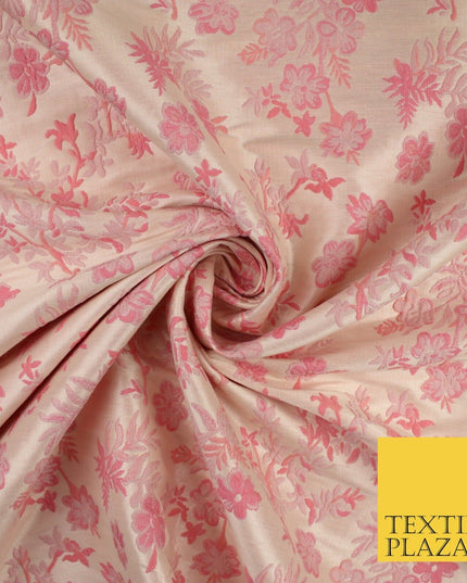 Nude Peach Coral Ditsy Floral Metallic Textured Brocade Dress Fabric 9959