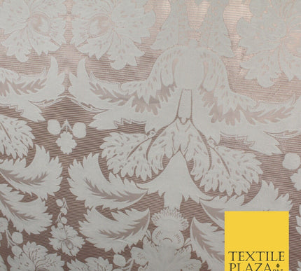 Rose Gold Ivory Ornamental Damask Metallic Textured Brocade Dress Fabric 9954