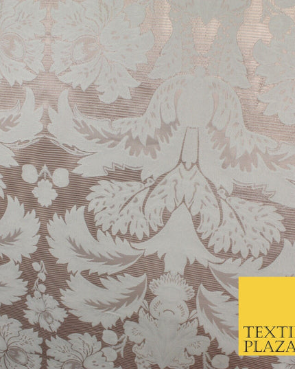 Rose Gold Ivory Ornamental Damask Metallic Textured Brocade Dress Fabric 9954