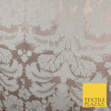 Rose Gold Ivory Ornamental Damask Metallic Textured Brocade Dress Fabric 9954
