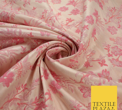 Nude Peach Coral Ditsy Floral Metallic Textured Brocade Dress Fabric 9959