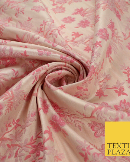 Nude Peach Coral Ditsy Floral Metallic Textured Brocade Dress Fabric 9959
