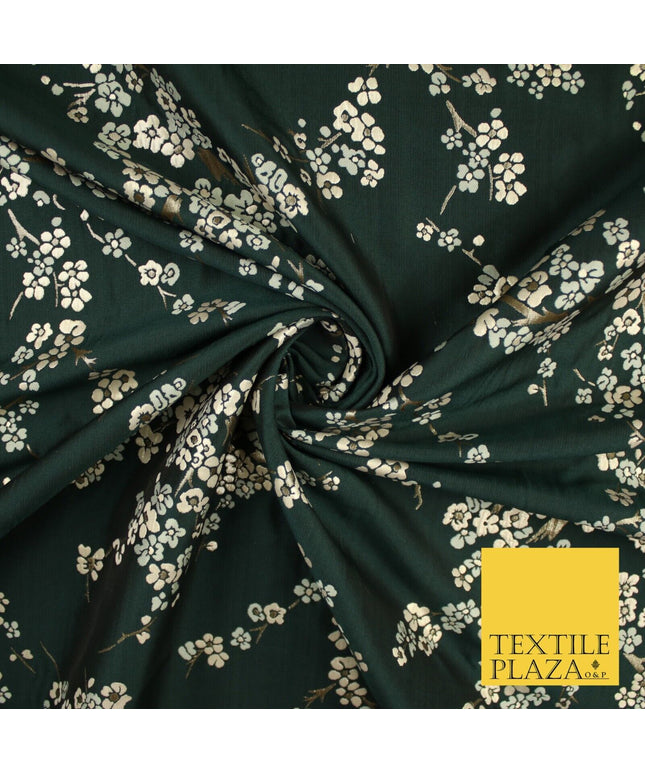 Bottle Green Sage Ditsy Floral Vine Metallic Textured Brocade Dress Fabric 9957