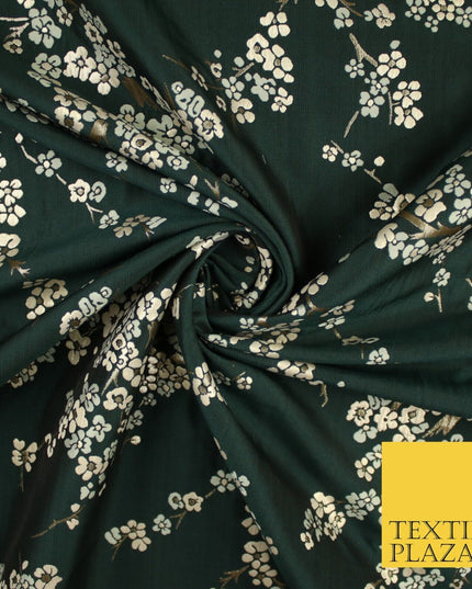 Bottle Green Sage Ditsy Floral Vine Metallic Textured Brocade Dress Fabric 9957