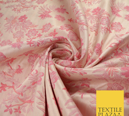 Nude Peach Coral Ditsy Floral Metallic Textured Brocade Dress Fabric 9959