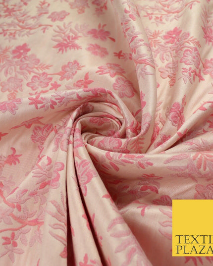 Nude Peach Coral Ditsy Floral Metallic Textured Brocade Dress Fabric 9959