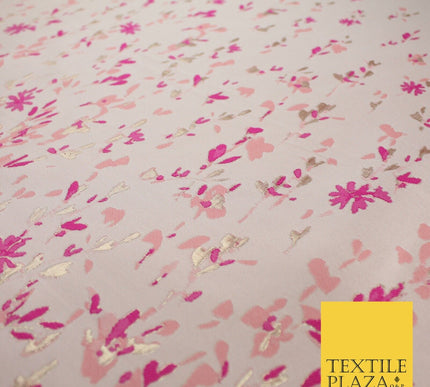 Nude Peach Magenta Border Floral Metallic Textured Brocade Dress Fabric 9955