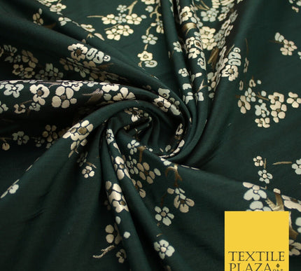 Bottle Green Sage Ditsy Floral Vine Metallic Textured Brocade Dress Fabric 9957