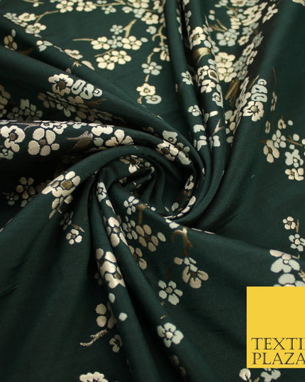 Bottle Green Sage Ditsy Floral Vine Metallic Textured Brocade Dress Fabric 9957