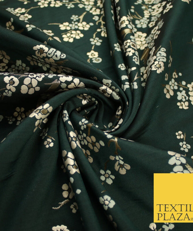 Bottle Green Sage Ditsy Floral Vine Metallic Textured Brocade Dress Fabric 9957