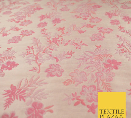 Nude Peach Coral Ditsy Floral Metallic Textured Brocade Dress Fabric 9959