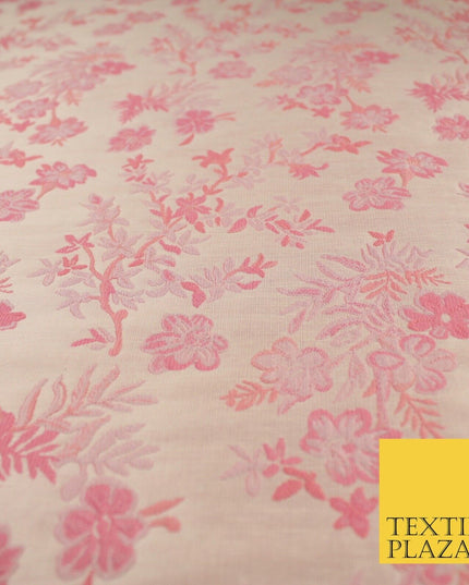 Nude Peach Coral Ditsy Floral Metallic Textured Brocade Dress Fabric 9959