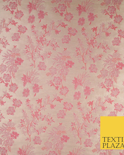 Nude Peach Coral Ditsy Floral Metallic Textured Brocade Dress Fabric 9959