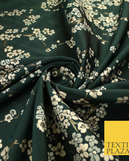 Bottle Green Sage Ditsy Floral Vine Metallic Textured Brocade Dress Fabric 9957