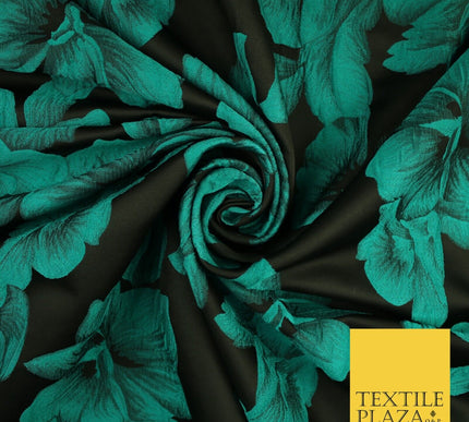 Black and Jade Floral Bunches Bloom Metallic Textured Brocade Dress Fabric 9961