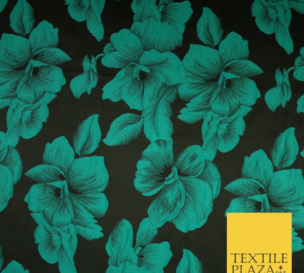 Black and Jade Floral Bunches Bloom Metallic Textured Brocade Dress Fabric 9961