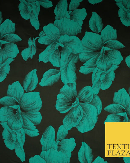 Black and Jade Floral Bunches Bloom Metallic Textured Brocade Dress Fabric 9961
