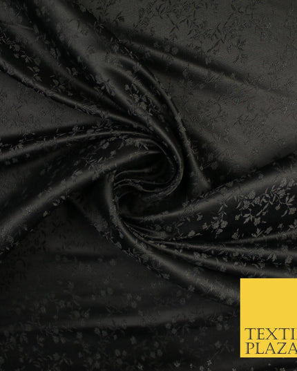 Black Self Jacquard Floral Ditsy Leaf Vine Woven Jacquard Dress Fabric 9926