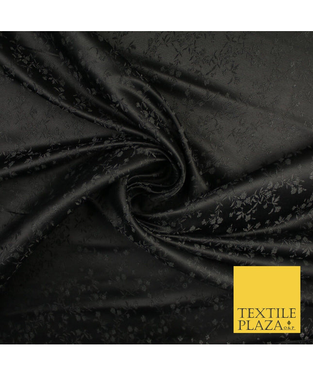Black Self Jacquard Floral Ditsy Leaf Vine Woven Jacquard Dress Fabric 9926