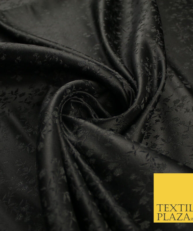 Black Self Jacquard Floral Ditsy Leaf Vine Woven Jacquard Dress Fabric 9926