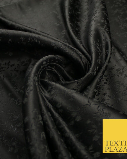 Black Self Jacquard Floral Ditsy Leaf Vine Woven Jacquard Dress Fabric 9926