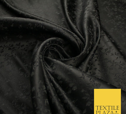Black Self Jacquard Floral Ditsy Leaf Vine Woven Jacquard Dress Fabric 9926