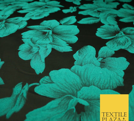 Black and Jade Floral Bunches Bloom Metallic Textured Brocade Dress Fabric 9961