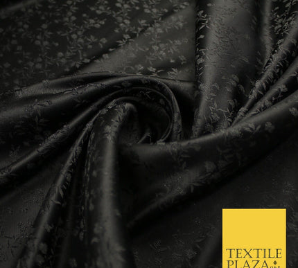 Black Self Jacquard Floral Ditsy Leaf Vine Woven Jacquard Dress Fabric 9926