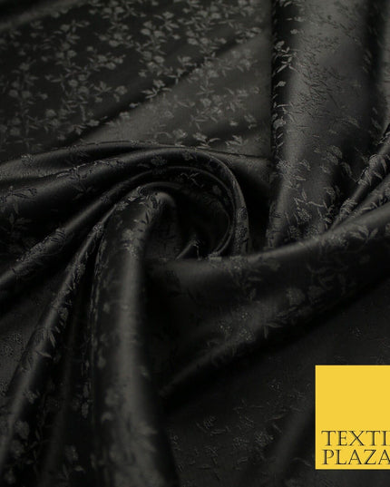 Black Self Jacquard Floral Ditsy Leaf Vine Woven Jacquard Dress Fabric 9926