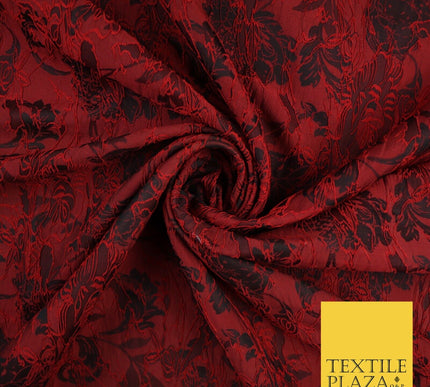 Red Black Artsy Outline Floral Vine Textured Brocade Dress Fabric 9924