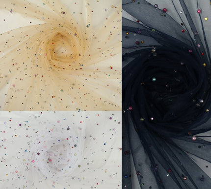 3 COLOURS Studded Multi-Colour Pearls & Stones Mesh Net Fabric Bridal Dress