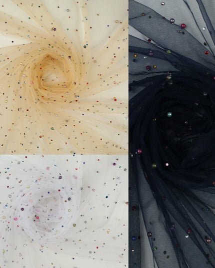 3 COLOURS Studded Multi-Colour Pearls & Stones Mesh Net Fabric Bridal Dress