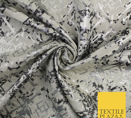 Black Silver Geometric Squares Funky Metallic Textured Brocade Dress Fabric 9922
