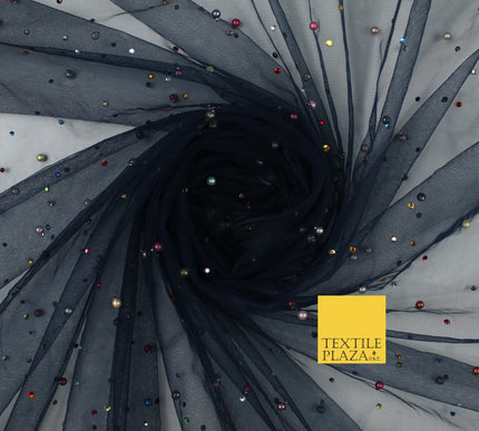 3 COLOURS Studded Multi-Colour Pearls & Stones Mesh Net Fabric Bridal Dress