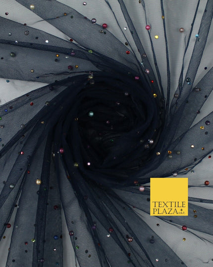 3 COLOURS Studded Multi-Colour Pearls & Stones Mesh Net Fabric Bridal Dress