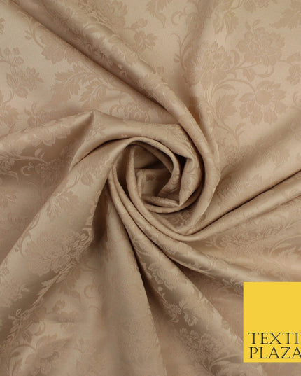 Nude Peach Self Jacquard Floral Vine Textured Brocade Dress Fabric 9925