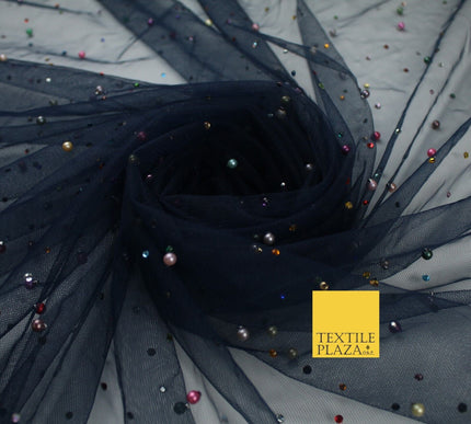 3 COLOURS Studded Multi-Colour Pearls & Stones Mesh Net Fabric Bridal Dress