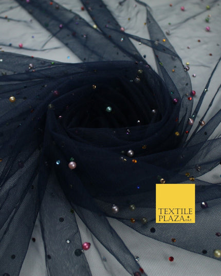 3 COLOURS Studded Multi-Colour Pearls & Stones Mesh Net Fabric Bridal Dress