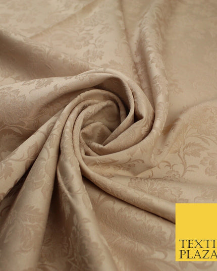 Nude Peach Self Jacquard Floral Vine Textured Brocade Dress Fabric 9925