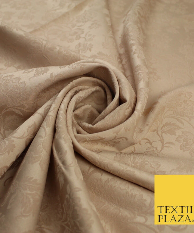 Nude Peach Self Jacquard Floral Vine Textured Brocade Dress Fabric 9925