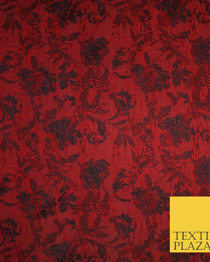 Red Black Artsy Outline Floral Vine Textured Brocade Dress Fabric 9924