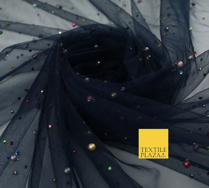 3 COLOURS Studded Multi-Colour Pearls & Stones Mesh Net Fabric Bridal Dress