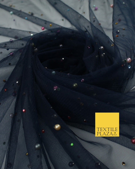 3 COLOURS Studded Multi-Colour Pearls & Stones Mesh Net Fabric Bridal Dress